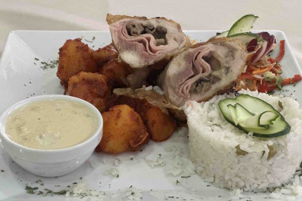 Rolled stuffed chicken thigh
